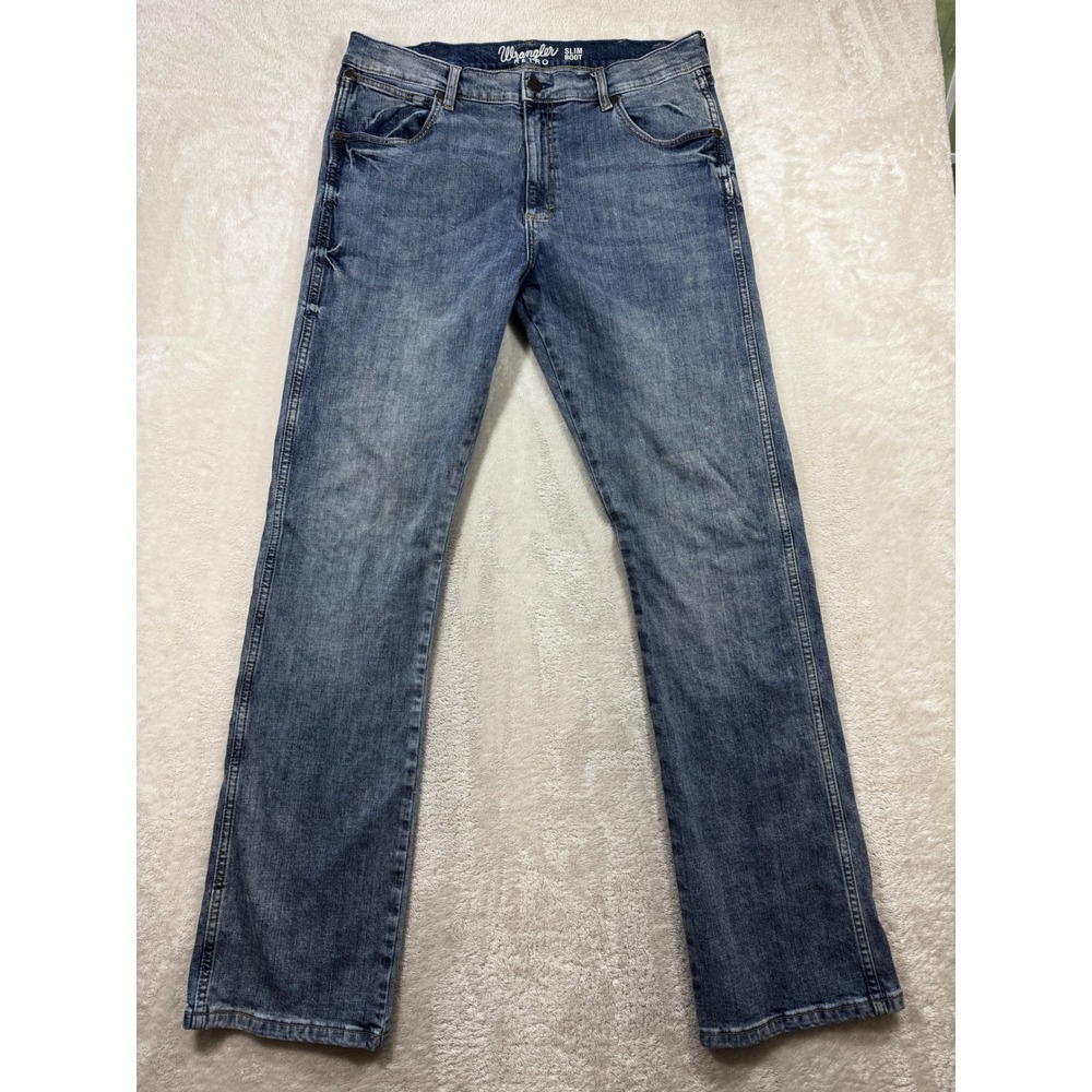 Wrangler Mens Retro Slim Boot Stretch Blue Jeans 36x36 Meas: 36x35.5